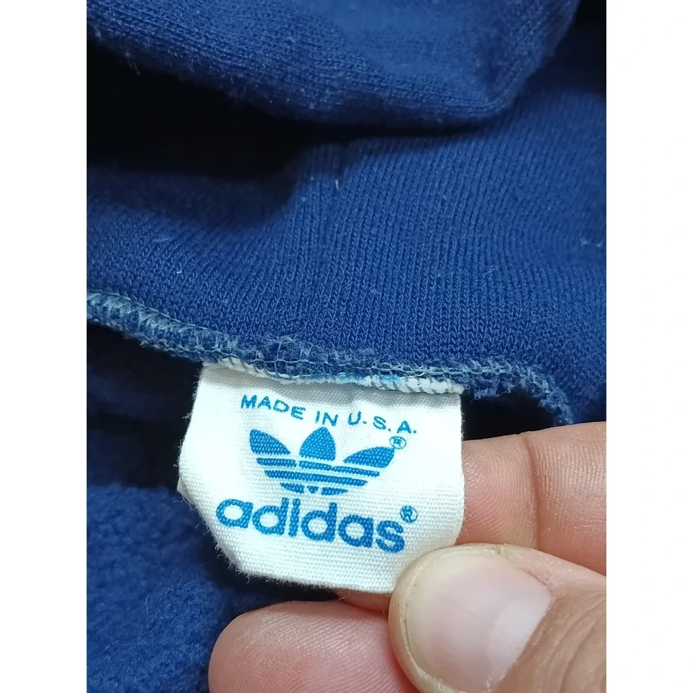 Vtg '80s '90s Navy Blue Adidas Trefoil Hoodie Men's Size Medium (34-36) USA.